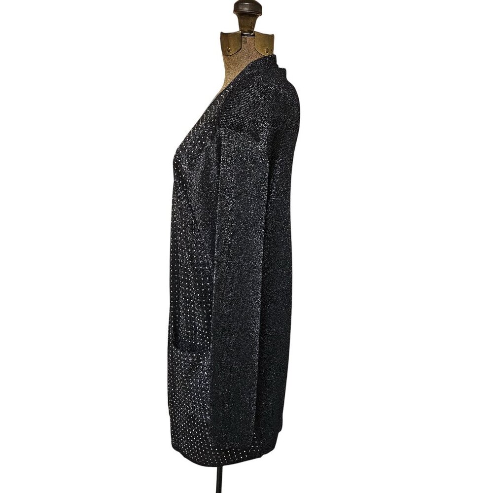 On Twelfth Womens Size L Black Silver Glitter Open Front Cardigan Sweater - Picture 2 of 9